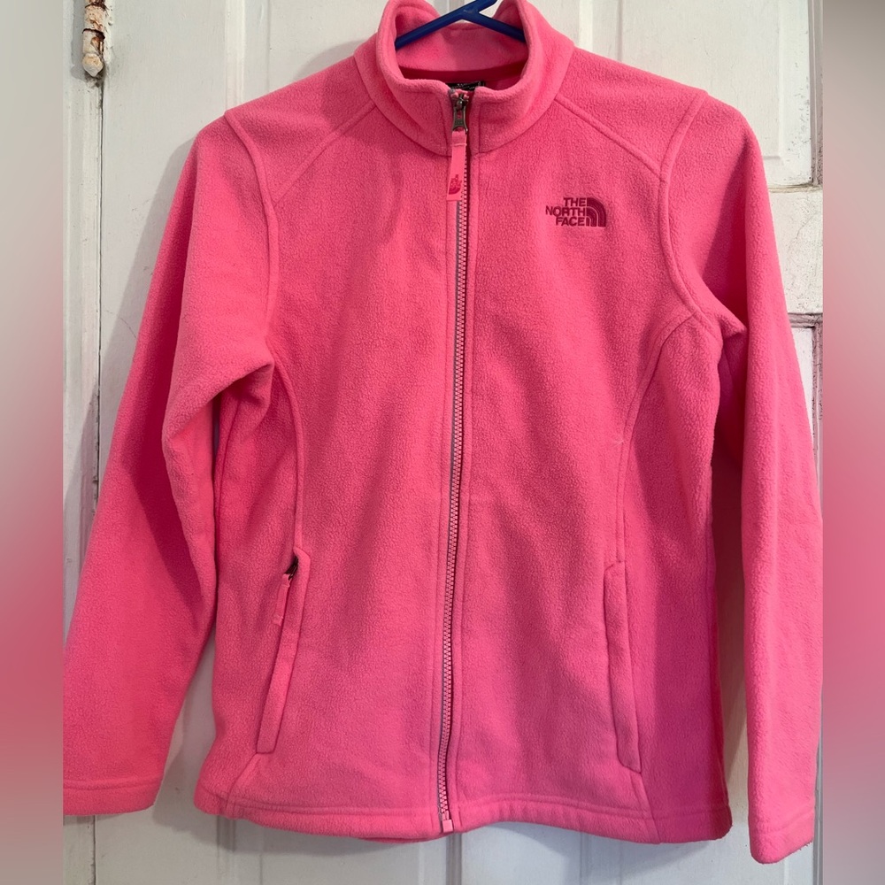 The North Face girls Vibrant Pink Full-Zip Fleece jacket in size large 14/16